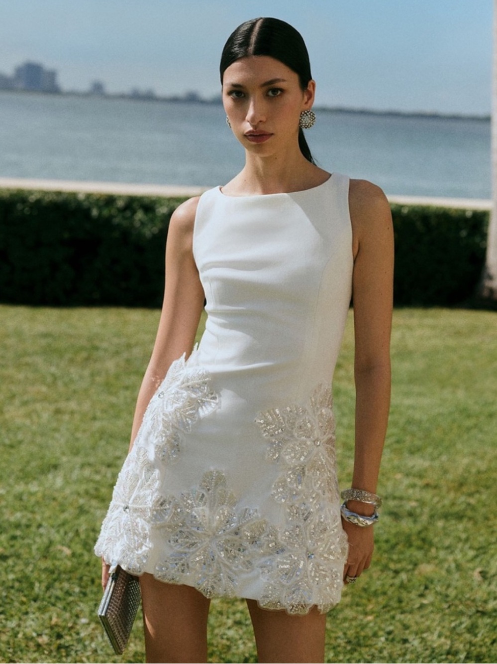 Elliatt Skye Floral Appliqué White Mini Dress - Size Small
